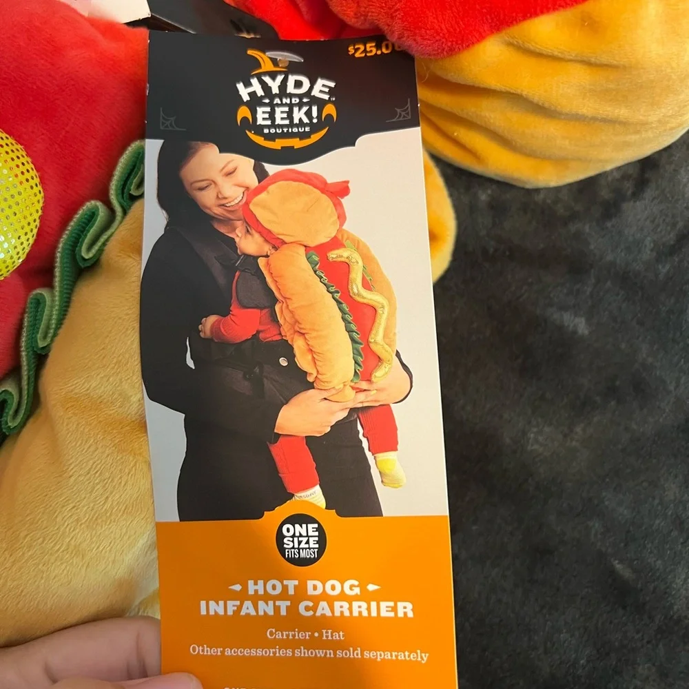 Baby 0-6 month Hot Dog Costume with Mustard Detail NEW